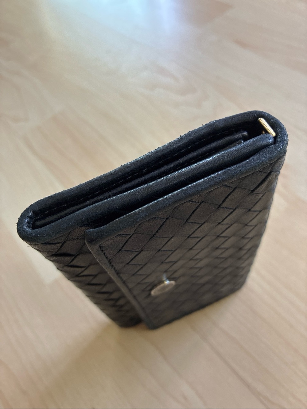 Bottega Veneta Vintage Black Intrecciato Leather Snap Wallet - Picture 6 of 8